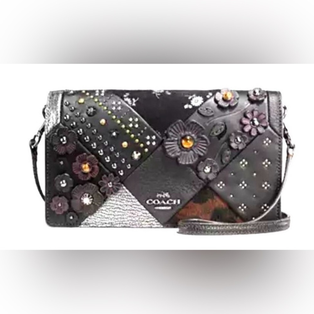 Coach Black Floral Patchwork Clutch Wristlet